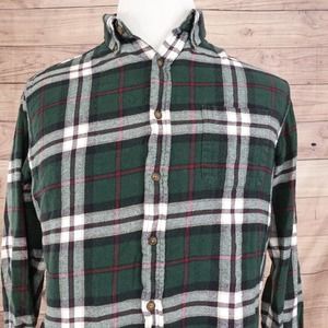 CROFT AND BARROW GREEN PLAID LONG SLEEVE FLANNEL BUTTON DOWN SHIRT MENS SZ M